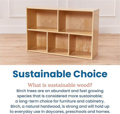 ECR4Kids Streamline 5-Compartment Storage Cabinet, 24in, Classroom Furniture, Natural