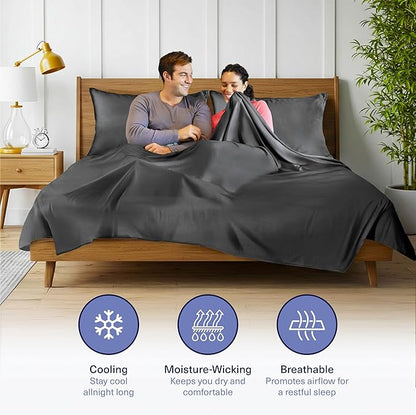 Kickoff Viscose Bamboo Sheets Twin Size 3-pc 100% Organic Bamboo Viscose Bed Cooling Sheets Twin Size Set Cool Bedding for hot Sleepers Sheet, Flat, Fitted, Pillowcase (Pewter, T)