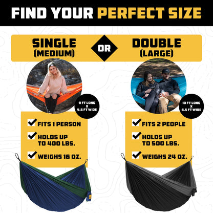 Wise Owl Outfitters Hammock for Camping Single Hammocks Gear for The Outdoors Backpacking Survival or Travel - Portable Lightweight Parachute Nylon SO Lt Blue & Grey
