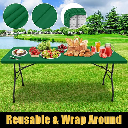 Smiry Rectangle Picnic Table Cloth, Waterproof Elastic Fitted Tablecloths for 5 Foot Tables, Washable Polyester Table Cover for Camping, Indoor and Outdoor (Hunter Green, 30"x60")