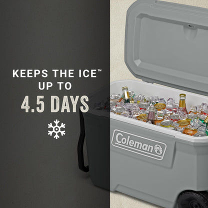 Coleman Classic Series Insulated Portable Rolling Cooler with Wheels, Leak-Resistant Outdoor Hard Cooler Keeps Ice up to 5 Days, 62-Quart