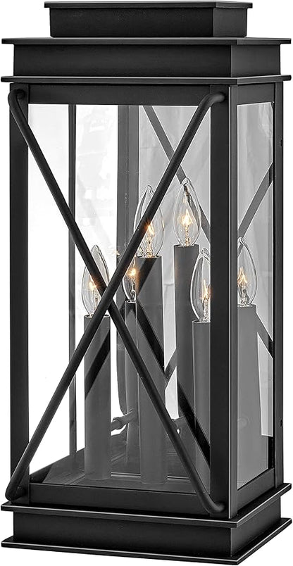 Hinkley Montecito Large Wall Mount Outdoor Lantern - 3-Light, Aluminum, Clear Glass - Museum Black Finish