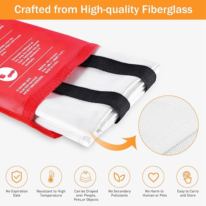 Mondoshop Fire Blanket Emergency for Home and Kitchen - 2 Pack 72"x72" Fire Blankets Fire Resistant Blanket for Camping, Grill, Car, Office, Warehouse, School, Picnic, Garages, Workshops