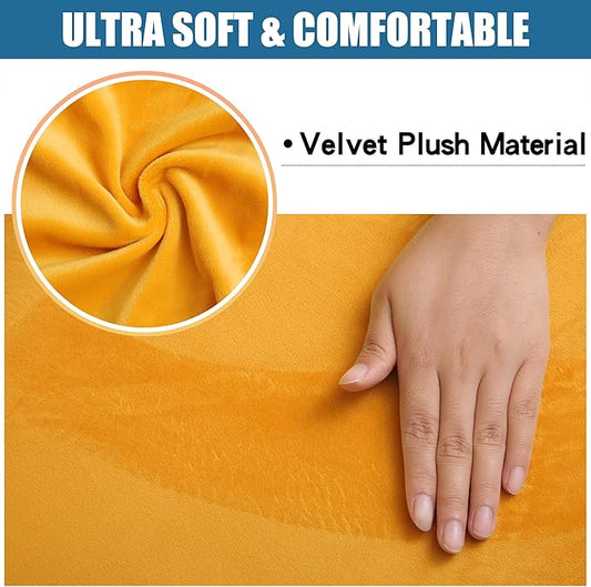 Smiry Velvet Seat Covers for Dining Room Chair Set of 2, Stretch Fit Removable Washable Chair Seat Cushion Protector Slipcovers with Ties, Mustard Yellow