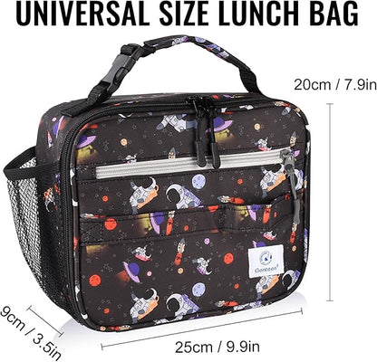 Genteen Lunch Box Kids, Prints Insulated Lunch Bag Kids Boys Girls,Soft Bag Mini Cooler Back to School Thermal Meal Tote Kit Lunch Box for School,Work,Outdoor - Astronaut