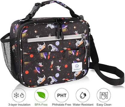 Genteen Lunch Box Kids, Prints Insulated Lunch Bag Kids Boys Girls,Soft Bag Mini Cooler Back to School Thermal Meal Tote Kit Lunch Box for School,Work,Outdoor - Astronaut