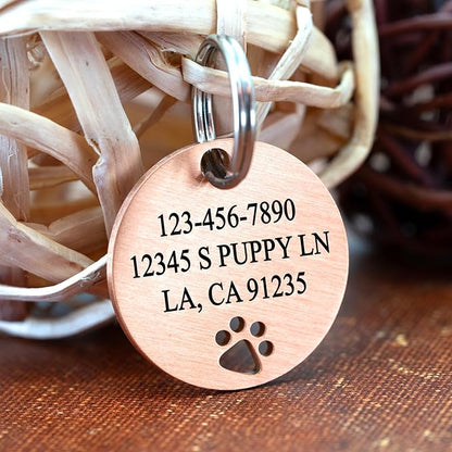 Ultra Joys Dog Tags Personalized for Pets - Hollow Paw Custom Pet ID Tag - Engraved Dog Tag for Small, Large Dogs - Large Round in Rose