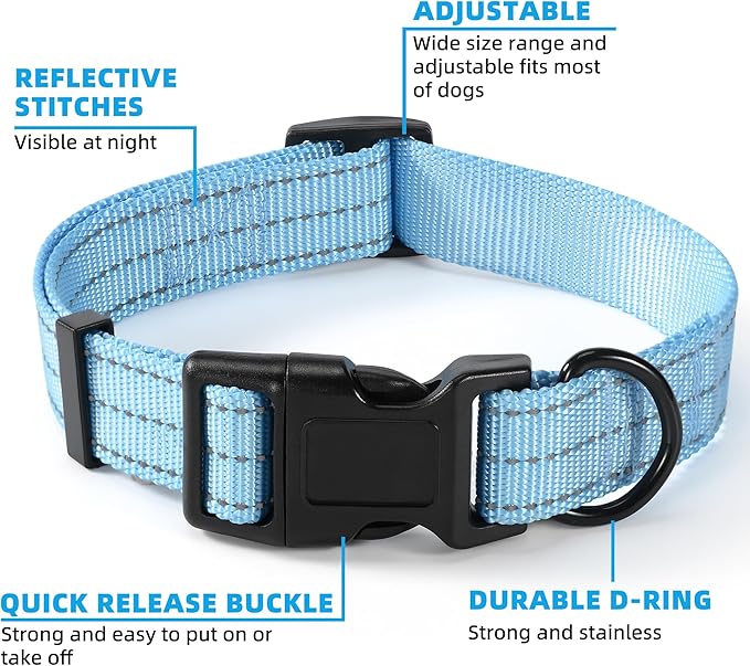 Mile High Life Dog Collar | Nylon Reflective Dog Collars | Light Weight Puppy Collars | Blue Dog Collars for Small Dogs (Solid Blue, X-Small)