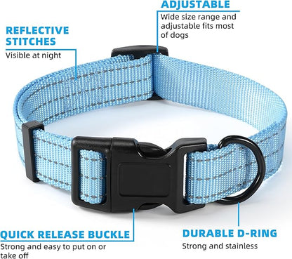 Mile High Life Dog Collar | Nylon Reflective Dog Collars | Light Weight Puppy Collars | Blue Dog Collars for Small Dogs (Solid Blue, X-Small)