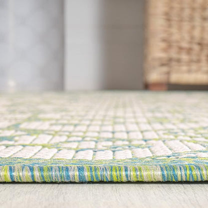 JONATHAN Y Vintage Filigree Indoor Outdoor Area Rug 8X10 Cream/Green, Madrid Textured Weave for Backyard, Patio, Porch, Easy-Cleaning, High Traffic, Pet-Friendly, Non-Shedding (SMB107J-8)