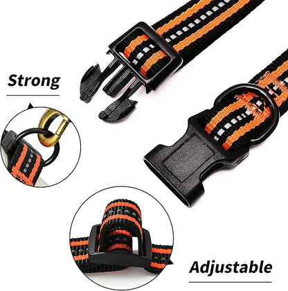Mile High Life Reflective Dog Collar | Nylon Pet Collars wiith Buckle | Light Weight Puppy Collars | Orange Dog Collars for Small Dogs (Orange, X-S)