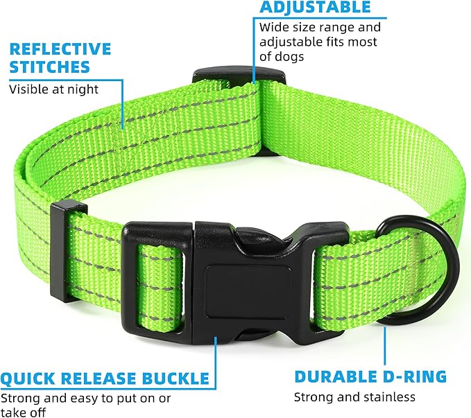 Mile High Life Dog Collar | Nylon Reflective Dog Collars | Light Weight Puppy Collars | Lime Green Dog Collars for Medium Dogs (Solid Lime Green, Medium)