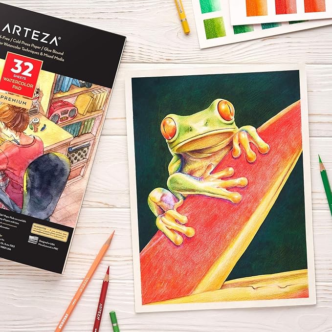 ARTEZA Watercolor Paper, Pack of 2, 32 Sheets Each, 9x12 Inch Watercolor Sketchbook, 140lb/300gsm, Cold Press, Acid Free Art Paper