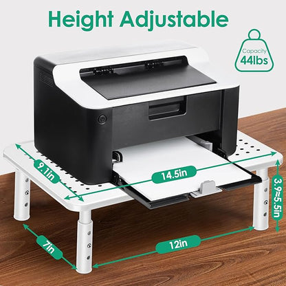 White Monitor Stand Risers for 2 Monitors, 3 Height Adjustable Monitor Stand with Pen Holder, Dual Monitor Riser Laptop Riser for Office, Home, School Supplies, 2 Pack