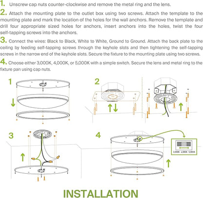 ASD LED 32" Oval Flush Mount Lighting, Close to Ceiling Light Fixture | 3CCT, Dimmable, Energy Star, ETL Listed | 45W 3750LM 3000-5000K 100-277V | Low Profile Double Ring Lamp | Black