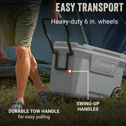 Coleman Classic Series Insulated Portable Rolling Cooler with Wheels, Leak-Resistant Outdoor Hard Cooler Keeps Ice up to 5 Days, 62-Quart
