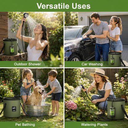 ELZONYX Portable Shower for Camping, 6000mAh Rechargeable Camping Shower with Intelligent LED Display, Foldable Bucket, 4 Spray Modes, IPX7 Waterproof Outdoor Camp Pump for Hiking, Travel, Car, Pet