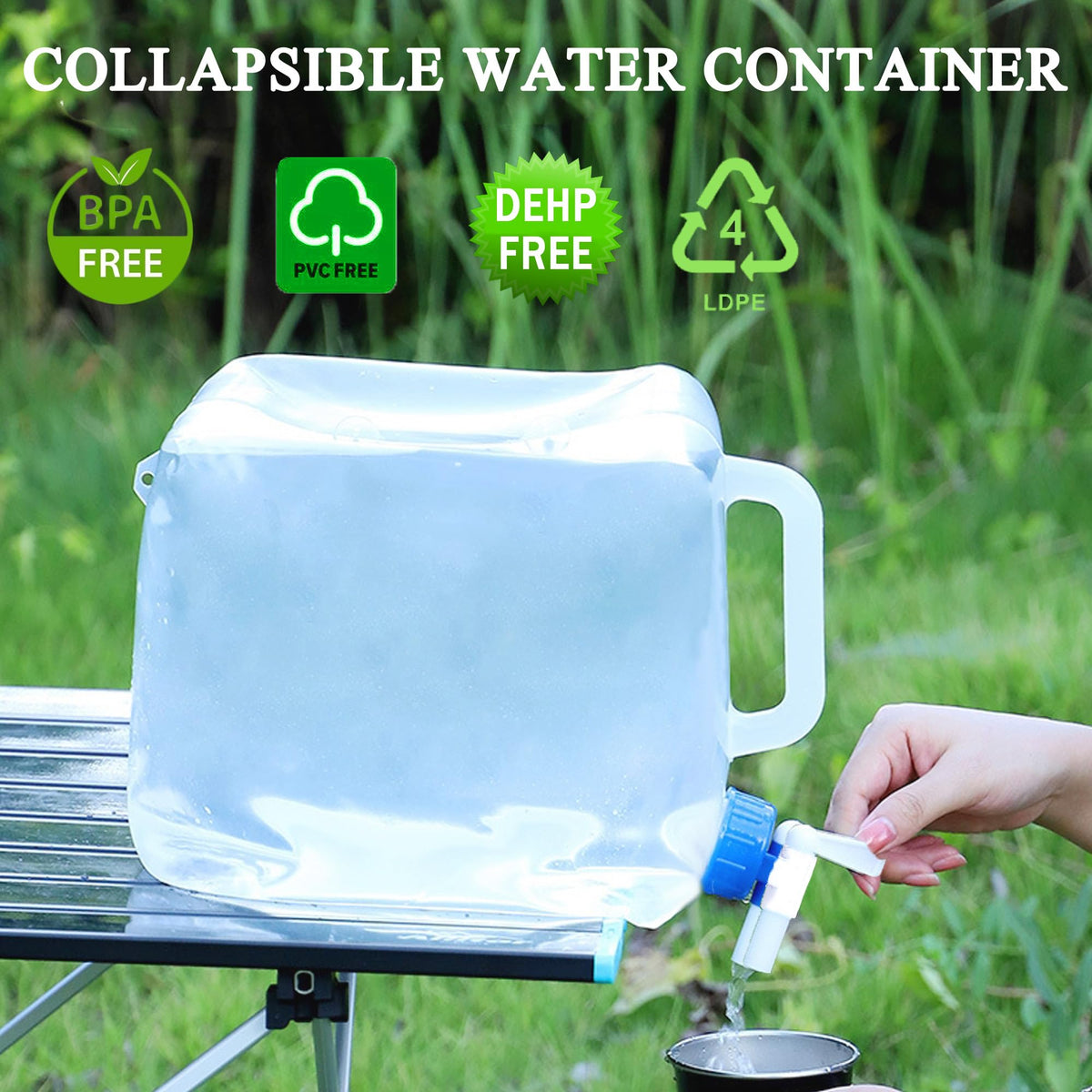Cosell Collapsible Water Container with Spigot & Hook, BPA Free Water Jug, Foldable Carrier Bucket, Water Storage Container for Camping Hiking Survival Kit, 2-Pack (20L/5.3 Gallon)