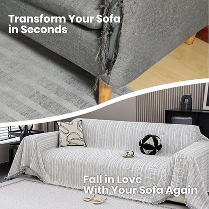 Nobildonna Sofa Cover Washable Soft Thicken Chenille Couch Cover with Tassel,Waterproof Sofa Slipcovers for 2 Cushion Couch,Loveseat,Futon Couch Furniture Protector Pet-Friendly,Beige 71"x102"