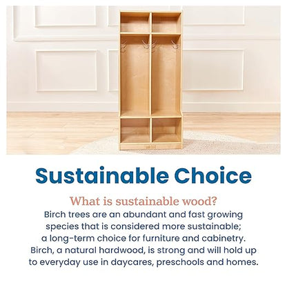 ECR4Kids 2-Section Coat Locker with Bench and Cubby Storage, Classroom Furniture, Natural