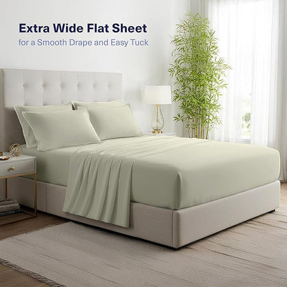 Kickoff Viscose Bamboo Sheets Twin XL Size 3-pc 100% Organic Bamboo Viscose Bed Cooling Sheets Twin XL Size Set Cool Bedding for hot Sleepers Sheet, Flat, Fitted, Pillowcase (Soft Sage, TXL)