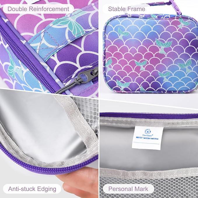 Genteen Lunch Box Kids, Prints Insulated Lunch Bag Kids Boys Girls,Soft Bag Mini Cooler Back to School Thermal Meal Tote Kit Lunch Box for School,Work,Outdoor (Mermaid)