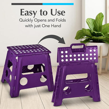 Handy Laundry Folding Lightweight Step Stool - Sturdy Enough to Support Adults and Safe Enough for Kids - Opens Easy with One Flip - Great for Kitchen, Bathroom or Bedroom (Purple- 13 inch)