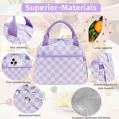 LEDAOU Insulated Lunch Box Corduroy Lunch Tote Bags Leakproof Cooler Lunch Case for Travel Work Picnic