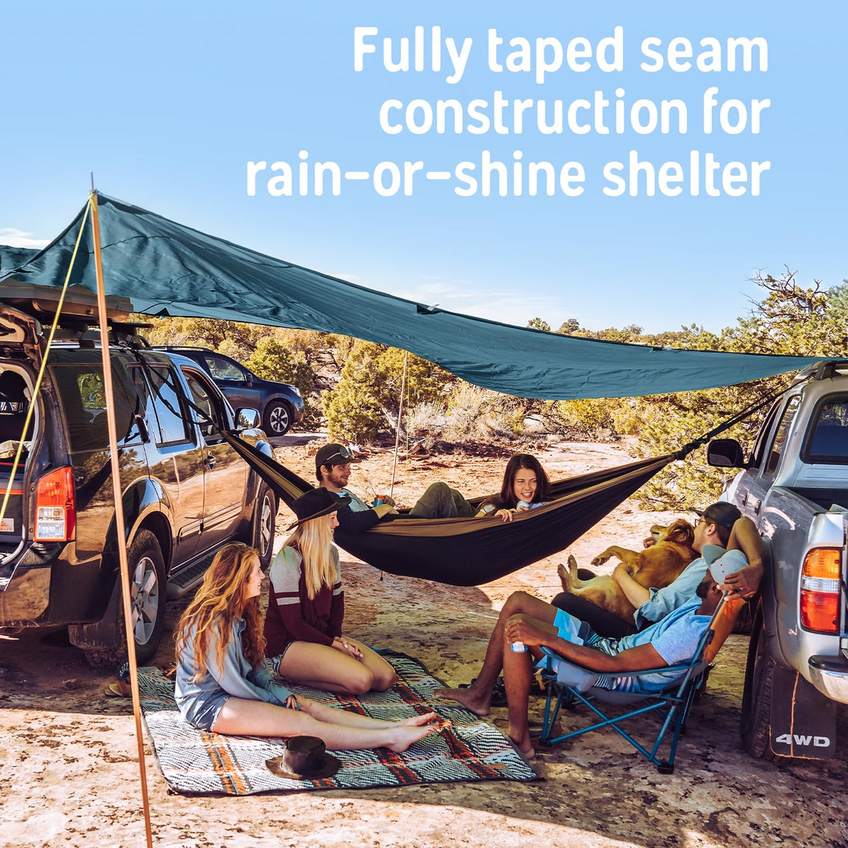 Kelty Noah’s Tarp Sun Shelter and Multi-Use Awning Rainfly, Portable Canopy UV Protection, Waterproof + Durable, 3 Sizes for Customized Pitch (12ft)