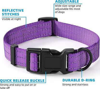 Mile High Life Dog Collar | Nylon Reflective Dog Collars | Light Weight Puppy Collars | Purple Dog Collars for Large Dogs (Solid Purple, Large)