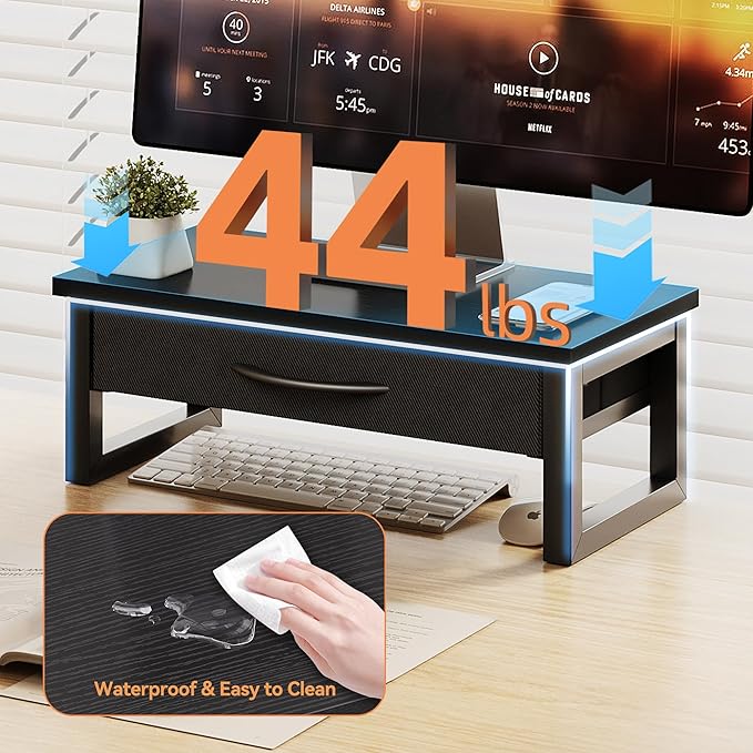 Computer Monitor Stand Riser, Desk Organizers and Accessories with Drawer, 2-Tier Laptop Stand for Desk, Office Organizer Storage, Wood