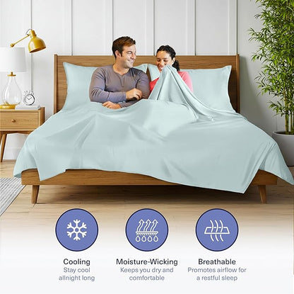 Kickoff Viscose Bamboo Sheets California King Size 4-pc 100% Organic Bamboo Viscose Bed Cooling Sheets Cal King Set Cool Bedding for hot Sleepers Sheet, Flat, Fitted, Pillowcases (Coastal Blue, CK)
