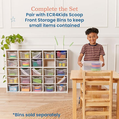 ECR4Kids Streamline 25 Cubby Tray Storage Cabinet, 5x5, Classroom Furniture, White Wash