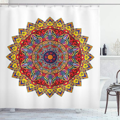 Ambesonne Ethnic Shower Curtain, Bohemic Hippie Design with Geometric Oriental Shapes Image Print, Cloth Fabric Bathroom Decor Set with Hooks, 69" W x 70" L, White