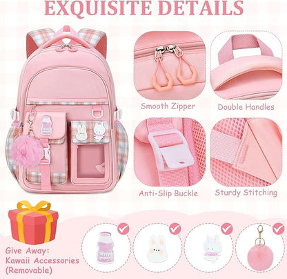 School Backpack for Girls - 5PCS Girls Backpack with Lunch Box Set for Elementary, Middle and High School Students - 18" Large Capacity School Bookbag with Multiple Pockets