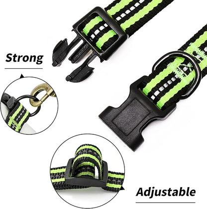 Mile High Life Reflective Dog Collar | Nylon Pet Collars wiith Buckle | Light Weight Puppy Collars | Lime Green Dog Collars for Small Dogs (Lime Green, X-S)