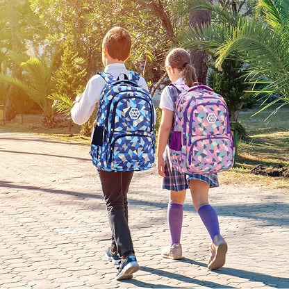 3Pcs Geometric Print Boys Backpack and Lunchbox Set for School Kids, Capacity School Backpack for Boys Elementary Middle School