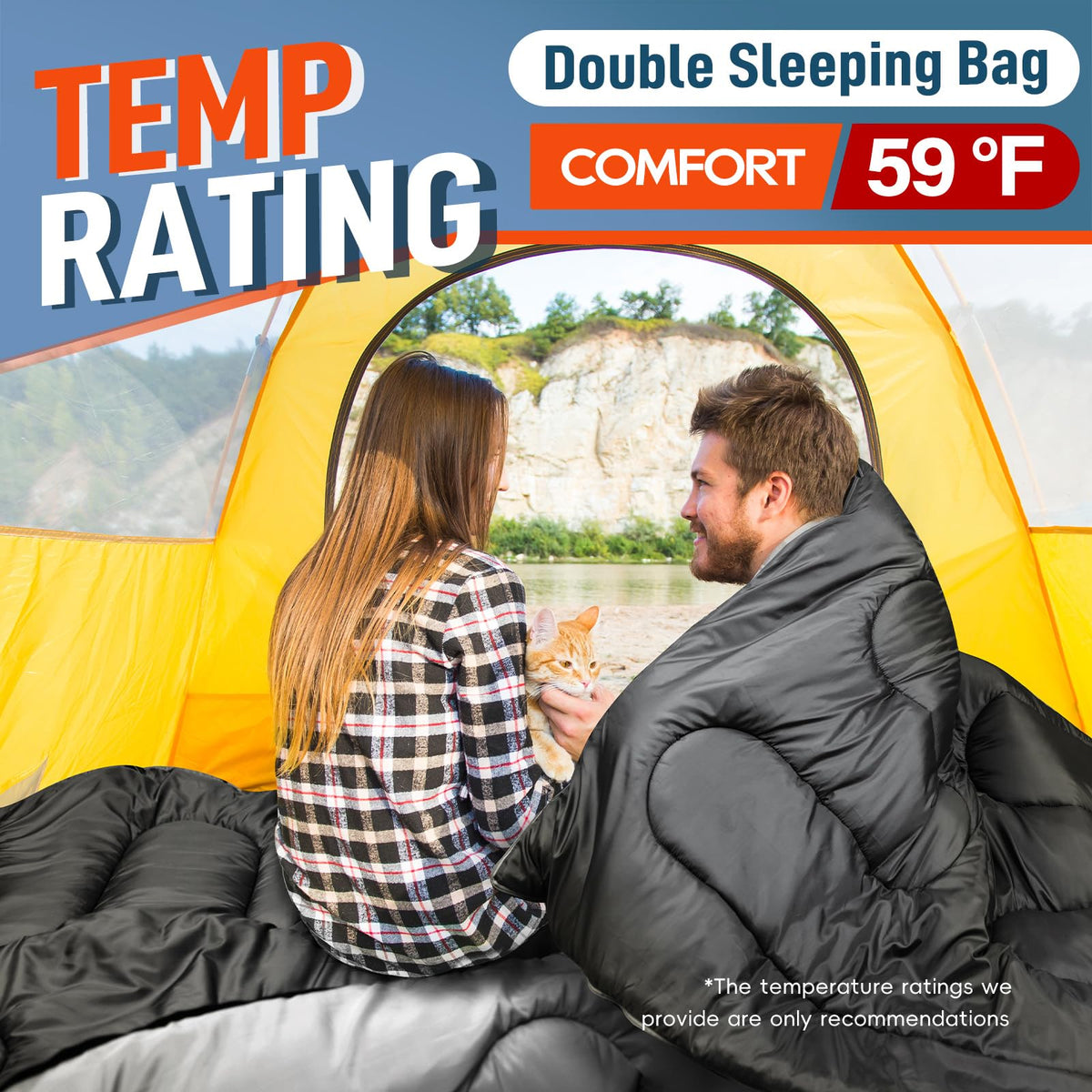 MEREZA Double Sleeping Bag for Adults Mens with Pillow, XL Queen Size Two Person Sleeping Bag for All Season Camping Hiking Backpacking for Cold Weather & Warm Black
