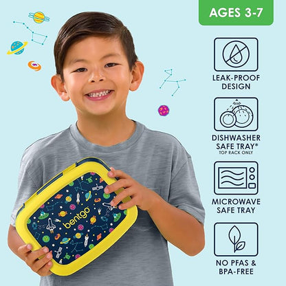 Bentgo Kids Prints Leak-Proof, 5-Compartment Bento-Style Kids Lunch Box - Ideal Portion Sizes for Ages 3-7, Durable, Drop-Proof, Dishwasher Safe, & PFAS & BPA-Free Materials (Space)