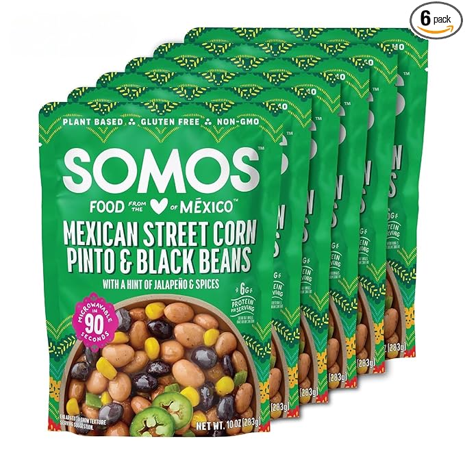 SOMOS Mexican Street Corn Pinto & Black Beans | Gluten Free, Non-GMO, Vegan Ready-to-Eat Microwavable Meals - Healthy & Plant Based Convenience - Perfect for Quick, Healthy Dining | 10oz (Pack of 6)
