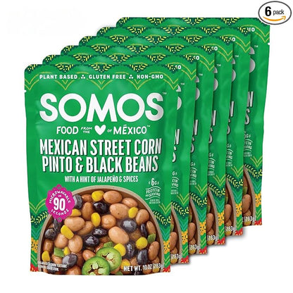 SOMOS Mexican Street Corn Pinto & Black Beans | Gluten Free, Non-GMO, Vegan Ready-to-Eat Microwavable Meals - Healthy & Plant Based Convenience - Perfect for Quick, Healthy Dining | 10oz (Pack of 6)