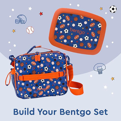 Bentgo Kids Lunch Bag - Durable, Double-Insulated Lunch Bag for Kids 3+; Holds Lunch Box, Water Bottle, & Snacks; Easy-Clean Water-Resistant Fabric & Multiple Zippered Pockets (Sports)