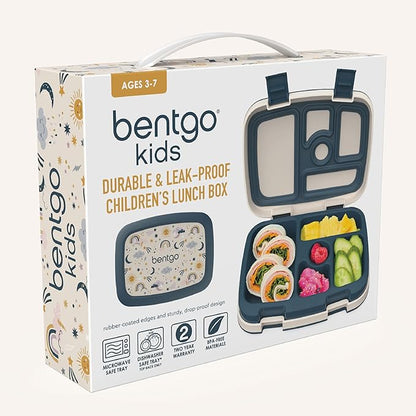 Bentgo Kids Prints Leak-Proof, 5-Compartment Bento-Style Kids Lunch Box - Ideal Portion Sizes for Ages 3-7, Durable, Drop-Proof, Dishwasher Safe, & PFAS & BPA-Free Materials (Friendly Skies)