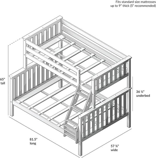 Max & Lily Bunk Bed Twin Over Full Size with Ladder, Solid Wood Platform Bed Frame with Ladder for Kids, 14" Safety Guardrails, Easy Assembly, No Box Spring Needed, Espresso