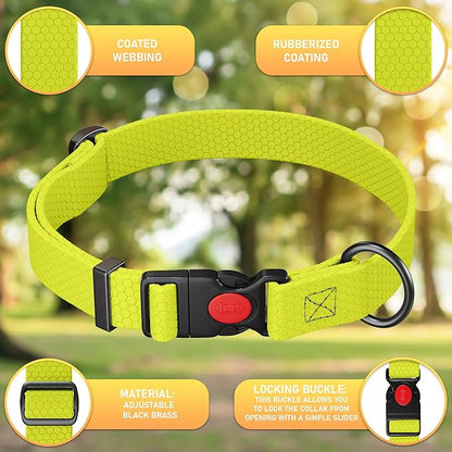Adjustable Dog Collar with QR Code Dog Tag ID Attached - Made in USA - Honeycomb Waterproof Heavy Duty Dog Collar with Safe Lock Buckle - Odor Proof Pet Collar for Dogs with Strong Zinc D Ring