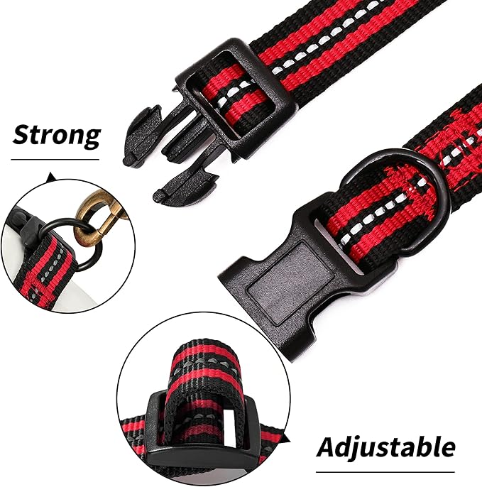 Mile High Life Reflective Dog Collar | Nylon Pet Collars wiith Buckle | Light Weight Puppy Collars | Red Dog Collars for Small Dogs (Red, X-S)