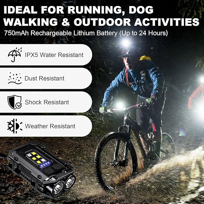 500LM Clip on Flashlight, 2 PCS 8 Modes Running Light for Runners Rechargeable Safety Lights Portable COB Flashlight for Night Working, Running, Camping, Fishing, Hiking, Dog, Gift