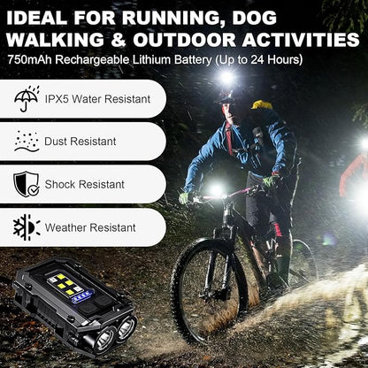 500LM Clip on Flashlight, 2 PCS 8 Modes Running Light for Runners Rechargeable Safety Lights Portable COB Flashlight for Night Working, Running, Camping, Fishing, Hiking, Dog, Gift