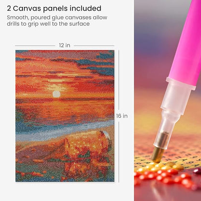 ARTEZA 5D Diamond Painting Kit, 2 Pack, Sunset Moon Designs, Full-Drill Diamond Art for Adults, 12 x 16 Inches Canvases, Round Rhinestones, Diamond Painting Accessories, Bead Arts Crafts Supplies