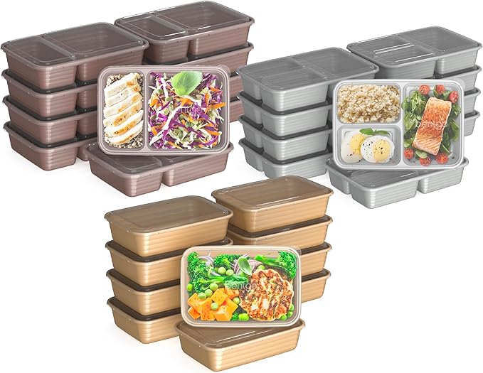 Bentgo Prep 60-Piece Meal Prep Kit - Reusable PFAS & BPA-Free Food Containers, 1-Compartment, 2-Compartment, & 3-Compartments - Microwave, Freezer, & Dishwasher Safe (Gleam Metallics)